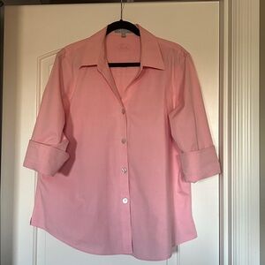 FOXCROFT SHAPED FIT BUTTON DOWN SHIRT 18W WRINKLE FREE SOFT PINK 3/4 SLEEVE